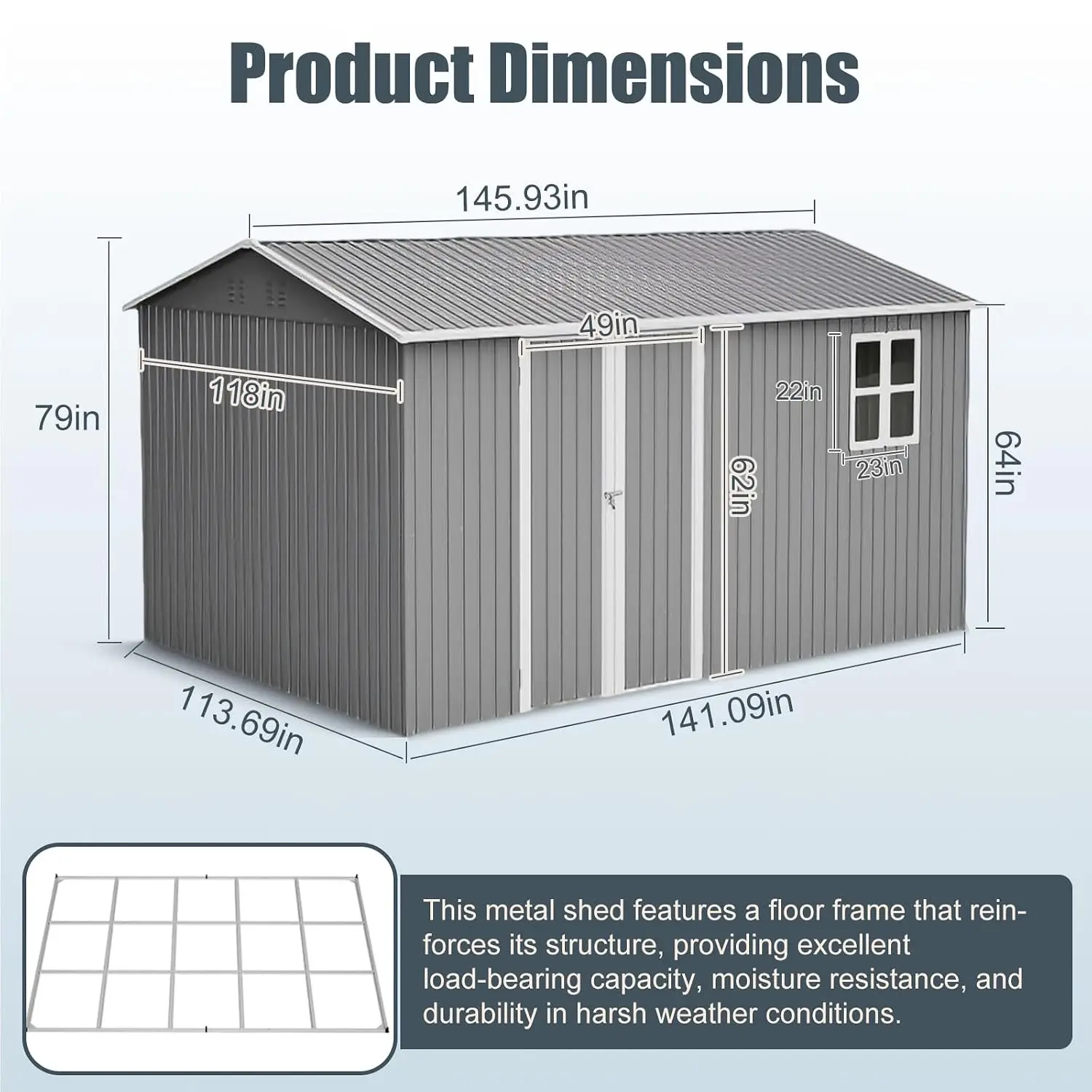 12x10 FT Metal Storage Shed with Double Hinged Door for Outdoor Garden Backyard Tool Storage, Customized