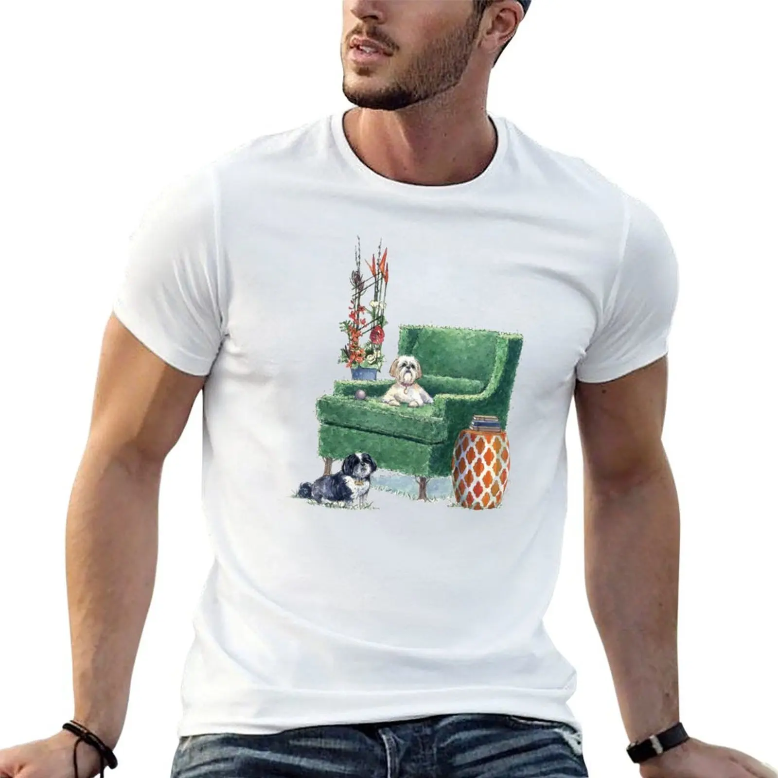 

Shih Tzu Garden Portrait T-Shirt t shirts for man slim fit anime tshirt t shirt man casual T-shirt
