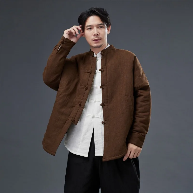 النمط الصيني وسادة مبطنة فضفاضة الخريف الشتاء الرجال وسادة مبطنة قصيرة نمط دافئ تانغ دعوى معطف الملابس الوطنية التقليدية