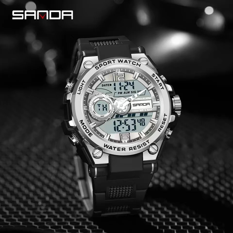 Sanda-Reloj de mano deportivo para hombre, cronómetro con pantalla Digital analógica, modo despertador, resistente al agua, estilo de moda, gran oferta, 6092