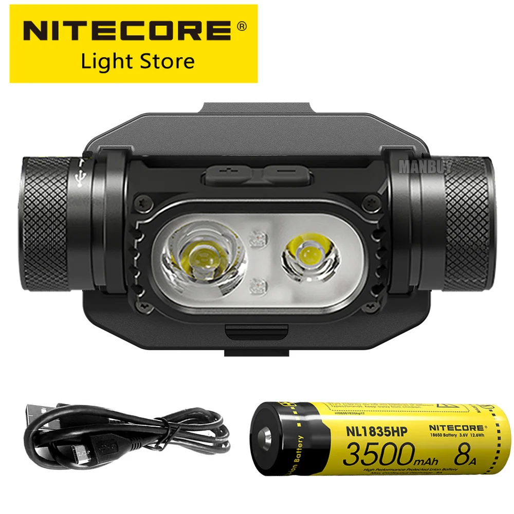 Original NITECORE HC68M 2000LM Dual Beam E-focus 2xLEDs NL1835HP 3500mAh Battery Type-C Rechargeable Helmet Light with NVG Mount