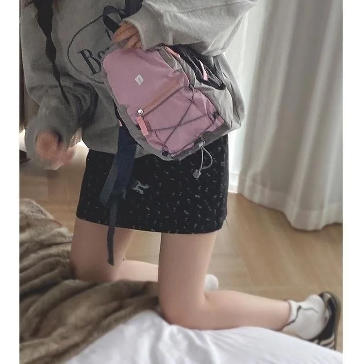  Quick Dry Color Block Backpack Youth Fashion Polyester  Waterproof Zipper Closure Double Shoulder Strap Backpack