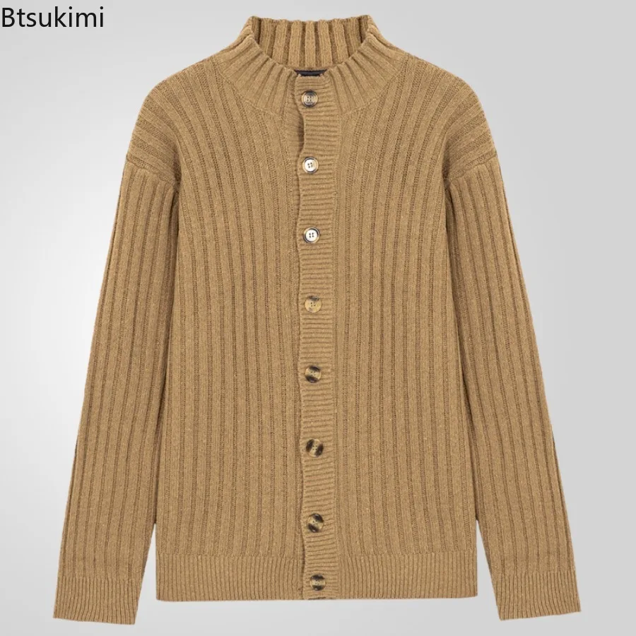 

Autumn Winter Warm Turtleneck Sweaters Men's New Thicken Casual Knitted Cardigan Fashion Solid Single Breasted Men Sweater Coats