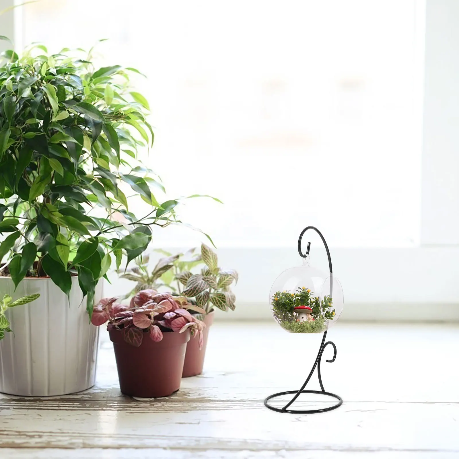 2 Stück Eisen-Hängeständer, stabile Blumentopfhalterung für Balkon, Gartendekoration, Terrarium, Präsentationsständer, Heim- und Bürodekoration, Halter