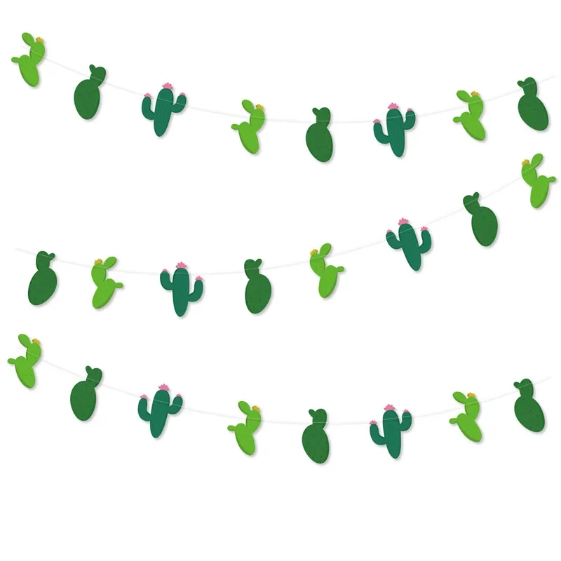 Green Tropical Turtle Leaf Cactus Garland Banner Cinco De Mayo Cactus Garland for Mexican Fiesta Taco Birthday Party Decorations
