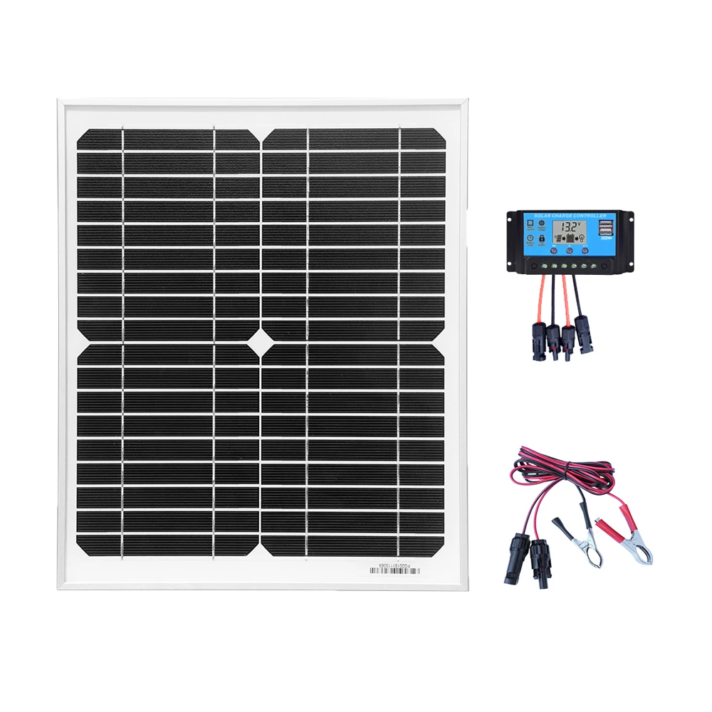 

12V 10W Monocrystalline Solar Panel Kit 12 Volt 10 Watt Rigid Portable Battery Charger For Camera ring Camping RV Car Yacht