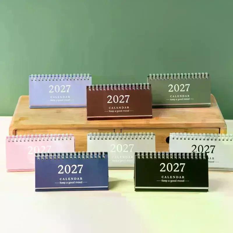 1Pcs 2027 Solid Morandi Color Mini Desk Calendar Standing Flip Monthly Planner Office Home Student Desktop Decor Stationery Gif