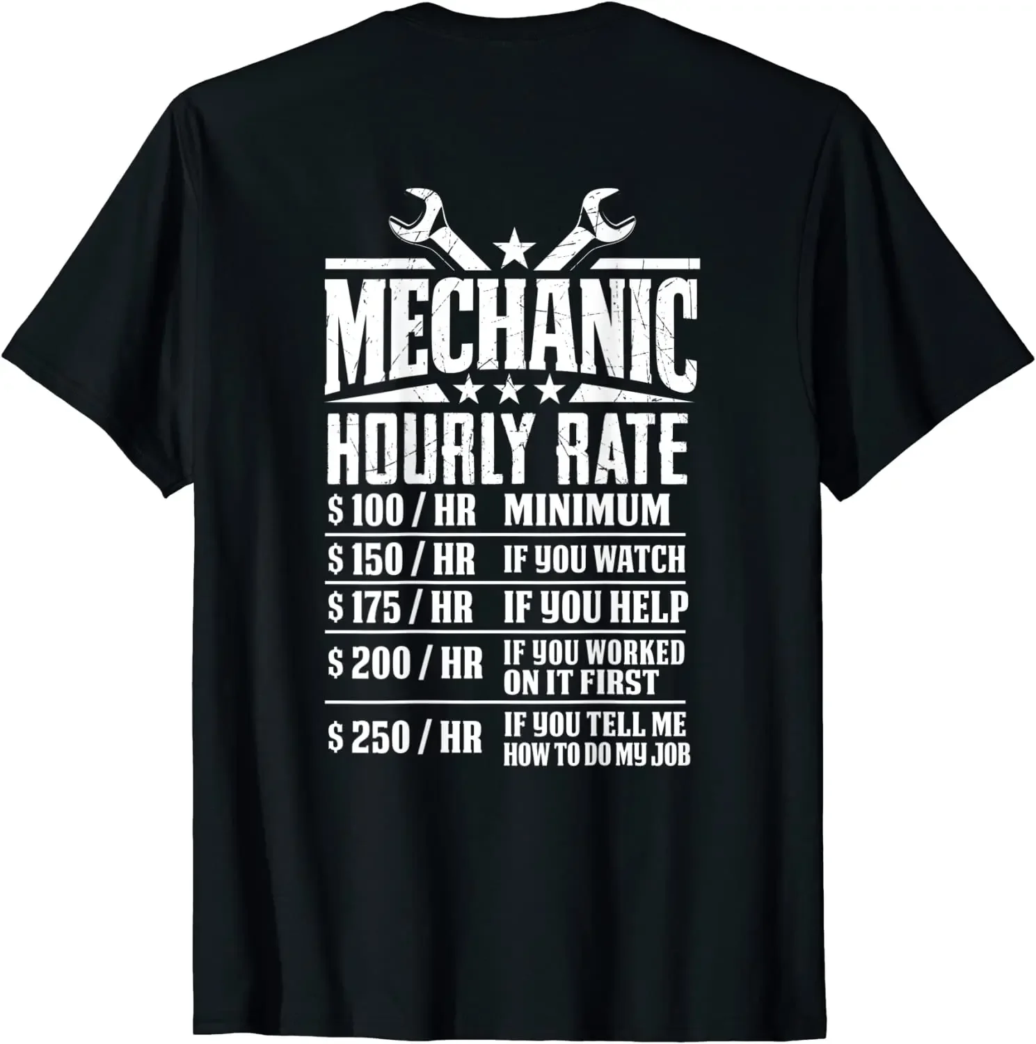 Fun mechanical hourly rate letter printed T-shirt Casual everyday comfortable short sleeve top available for both men and women