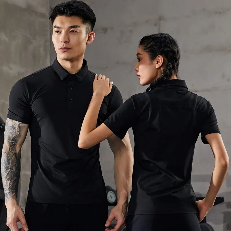 

Fitness Clothes Quick-Drying Tights Sports Short Sleeves Training T-Shirt Lapel mens t shirts