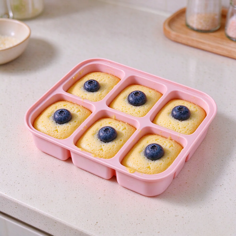 6 Grid Platinum Silicone Baby Food Storage Tray with Lid, Multi-use Egg Bite & Baby Puree Freezer Mold, Oven & Freezer Safe