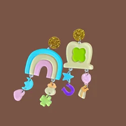 New Irish Festival St. Patrick Earrings Green Lucky Grass Rainbow Hat Horseshoe Heart Spliced Acrylic Earring Pendant Decoration