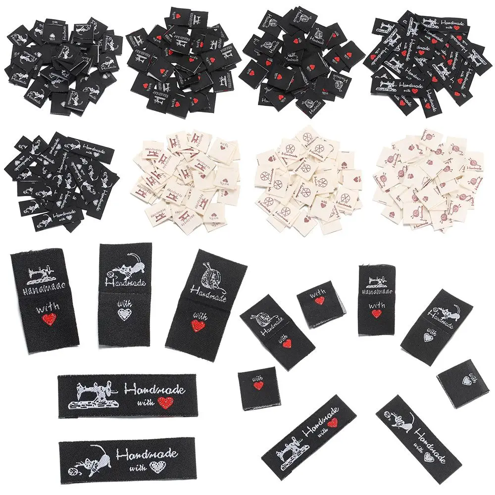 50PCS Clothes Labels Handmade With Love Cartoon Sewing Machine Knitting Wool Ball Heart Shape Clothing Tags Garment  Accessories