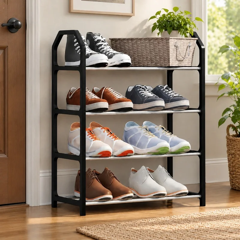 Dust-Resistant 4-Layer Shoe Storage Shelf for Dorm Rooms, Multi-Tier Modular Organizer Cabinet