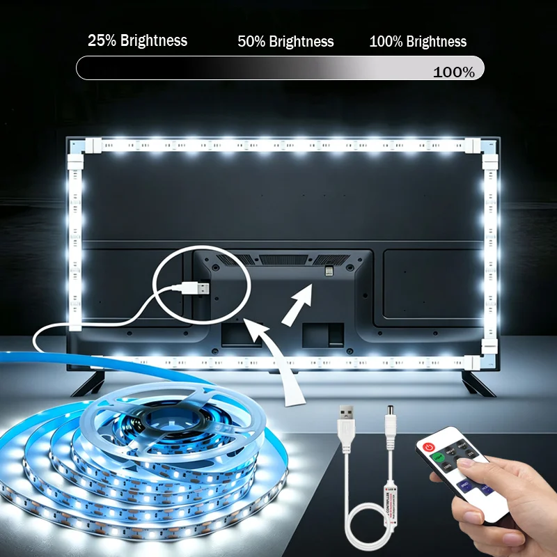 2835 LED Strip Lights with RF Remote Controller, 30LEDs/m Cuttable Flexible Ribbon Lights, Warm White & Cool White
