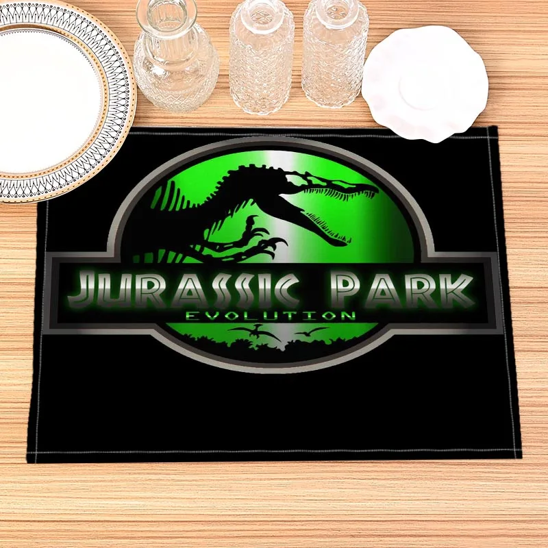 Jurassic Park Print Linen Dining Table Mats Alphabet Kitchen Placemat 30X40cm Coasters Pads Bowl Cup Mat