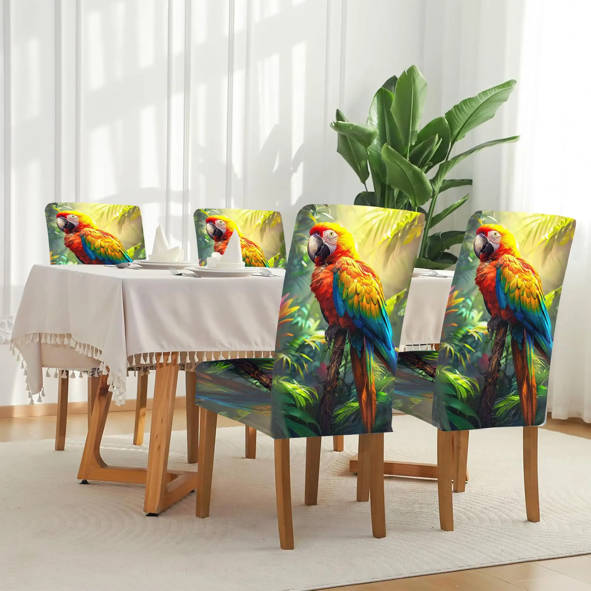 

Stretch Dining Chair Cover Colorful Macaw Art Illustration Removable, Washable, Home Dining Chair Cover