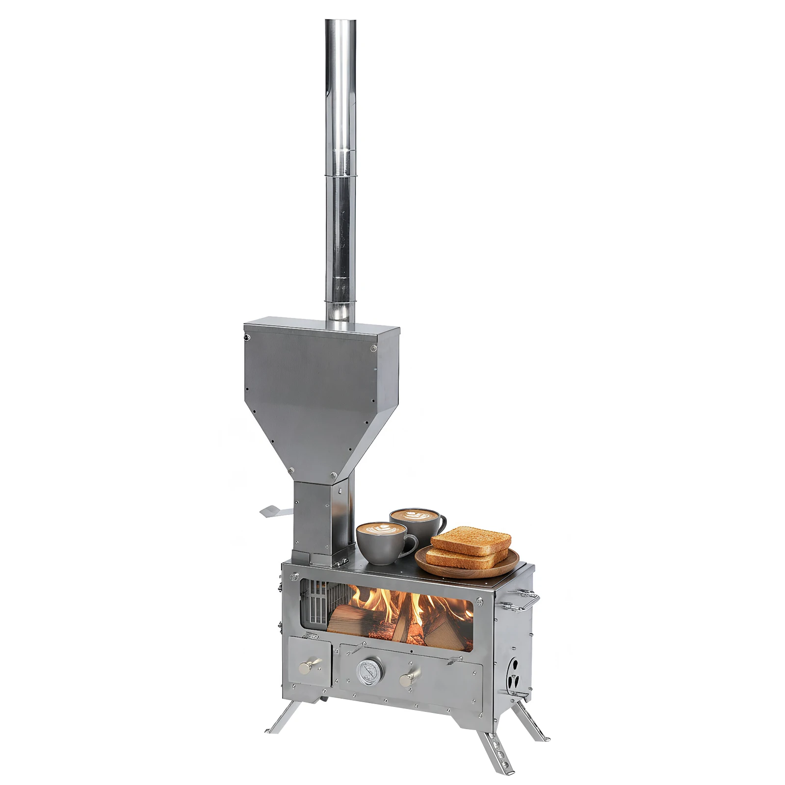 

Hot Tent Stove with Chimney Pipe Stainless Wood Burning Stove with Oven for Outdoor Heating & Cooking Ice Fishing Hunting