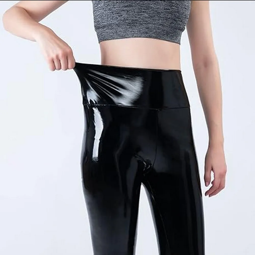 Women Shiny Faux Leather Leggings Mirror High Waisted PLeather Shinny Lighting Leggin Petite Ultra Shinning Leggings