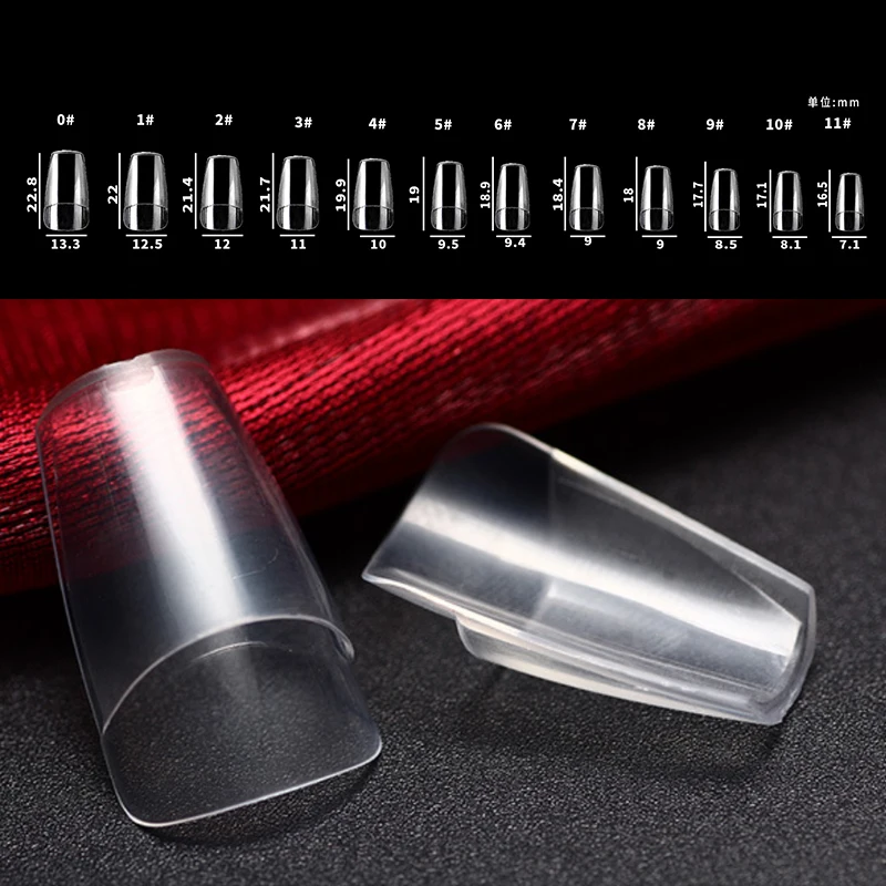 نصائح أظافر أكريليك شفافة ، حقن المياه ، طلاء شفاف ، غطاء كامل ، مربع ، تابوت متوسط ، طرف الأظافر كاذبة ، أداة مانيكير ، 1 صندوق #2