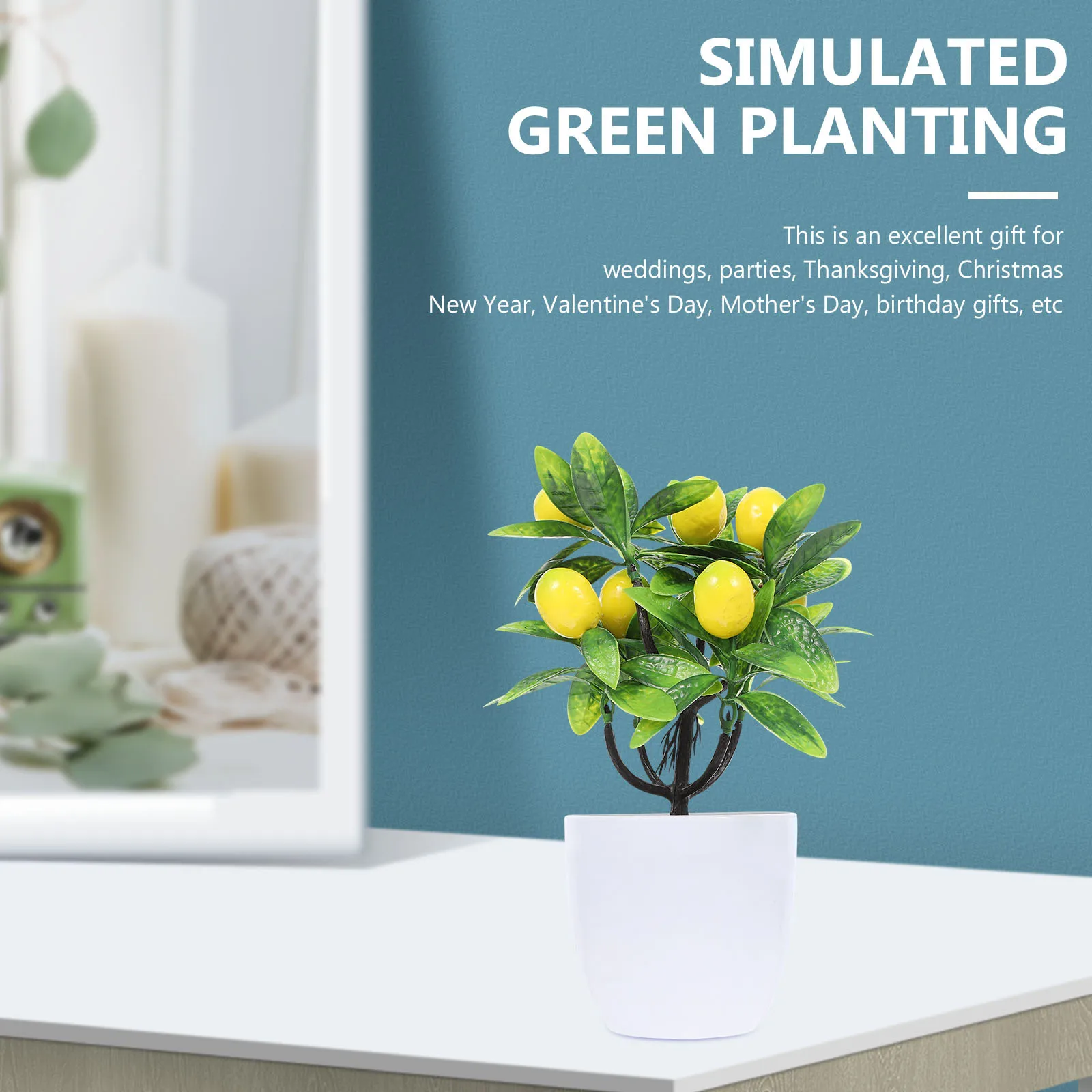 

2Pcs Artificial Lemon Tree Fake Plants Realistic Home Decor Mini Bonsai Simulation for Kitchen Office Living Room Decoration