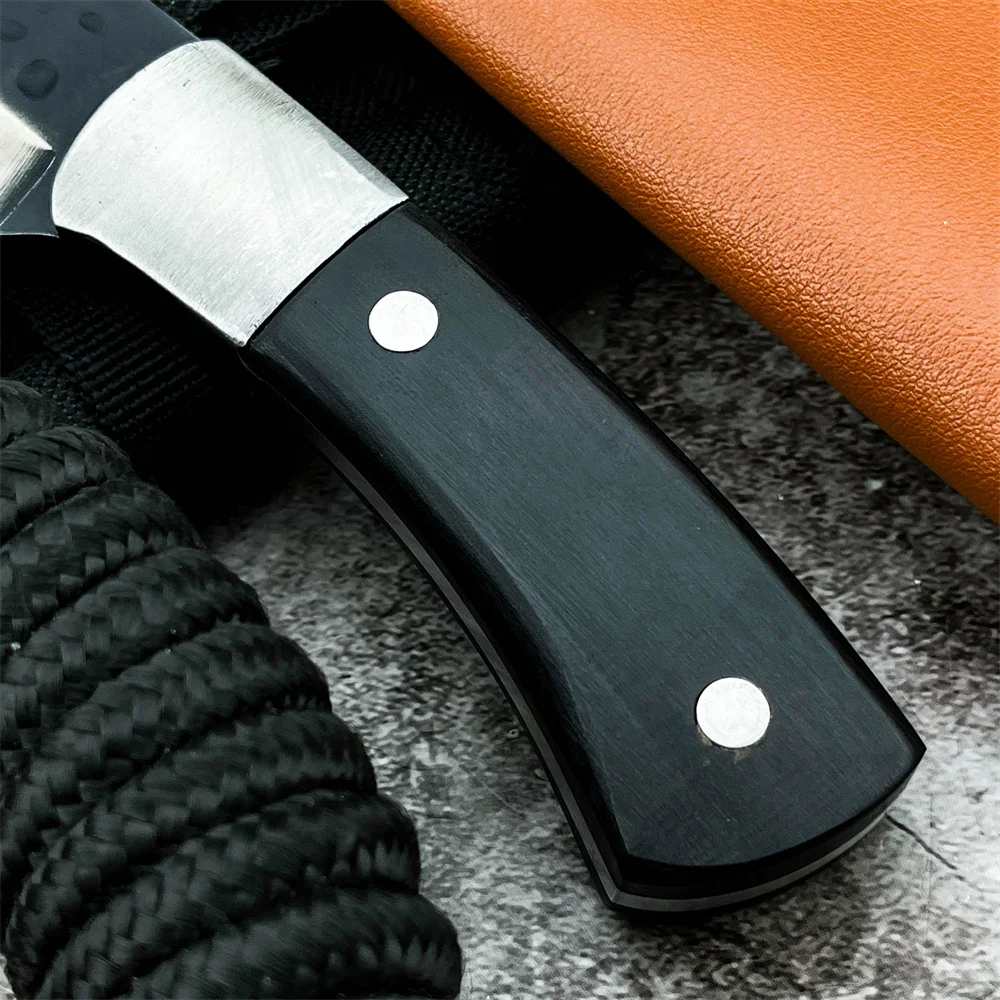 Full Tang Forged Steel Fixed Blade Knife, Ebony Handle with Portable Leather Sheath, Outdoor Camping Tool Practical Gift for Men
