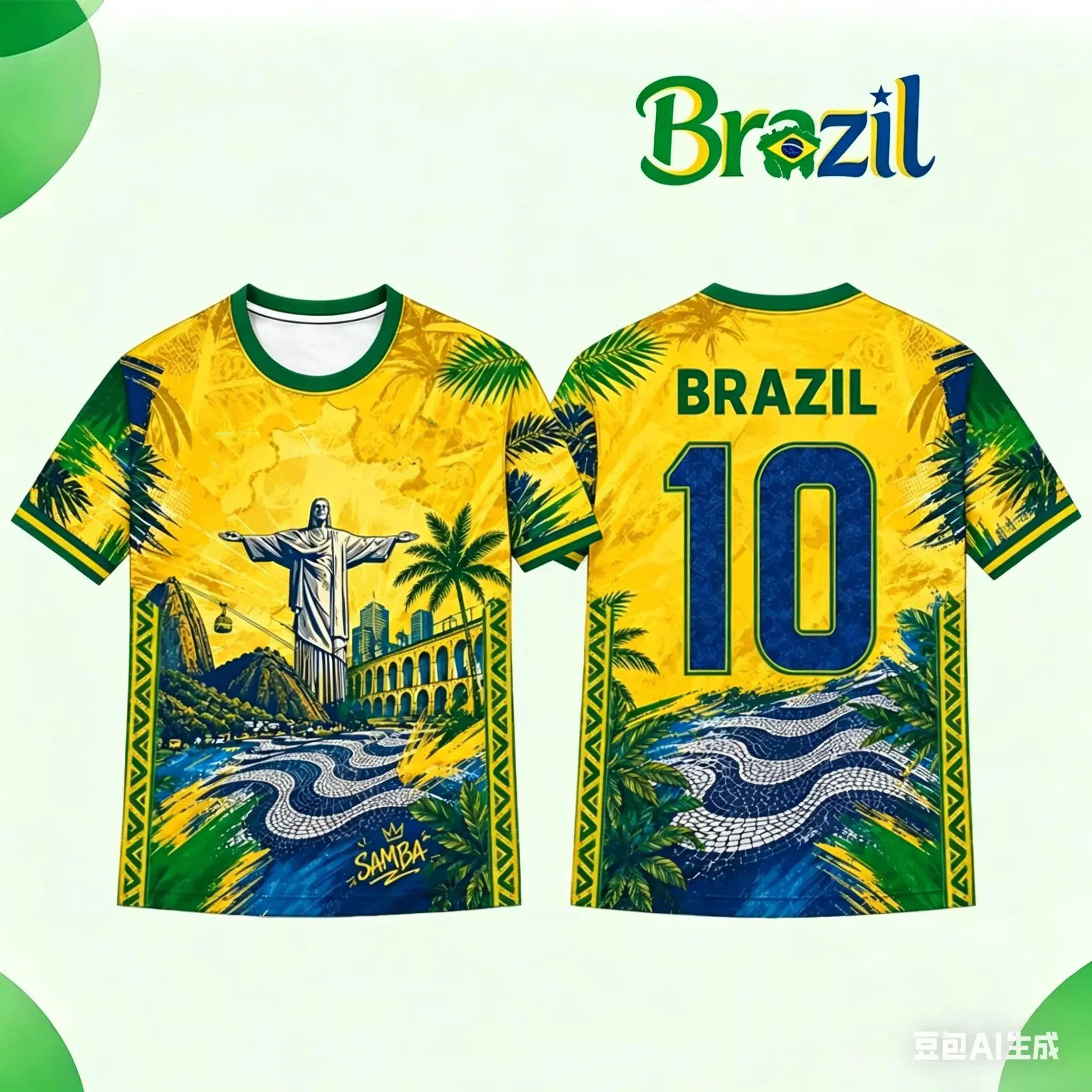 2026 New Model Brazilian Fan Football T-shirt Football Jersey Tropical Landscape Print Breathable Quick-Drying Training Suit