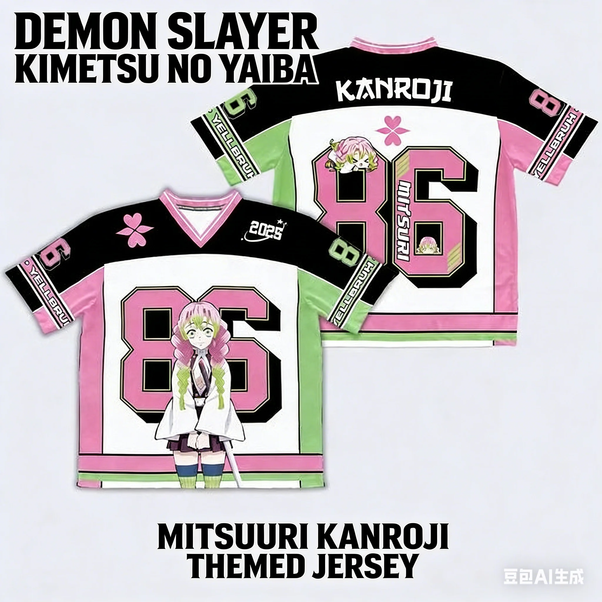 Demon Slayer Mitsuri Kanroji Anime-Serie Fashion 86 Jersey Oversize Kpop Baseball Hockey Outfit T-Shirt Daily Unisex Tops Tees