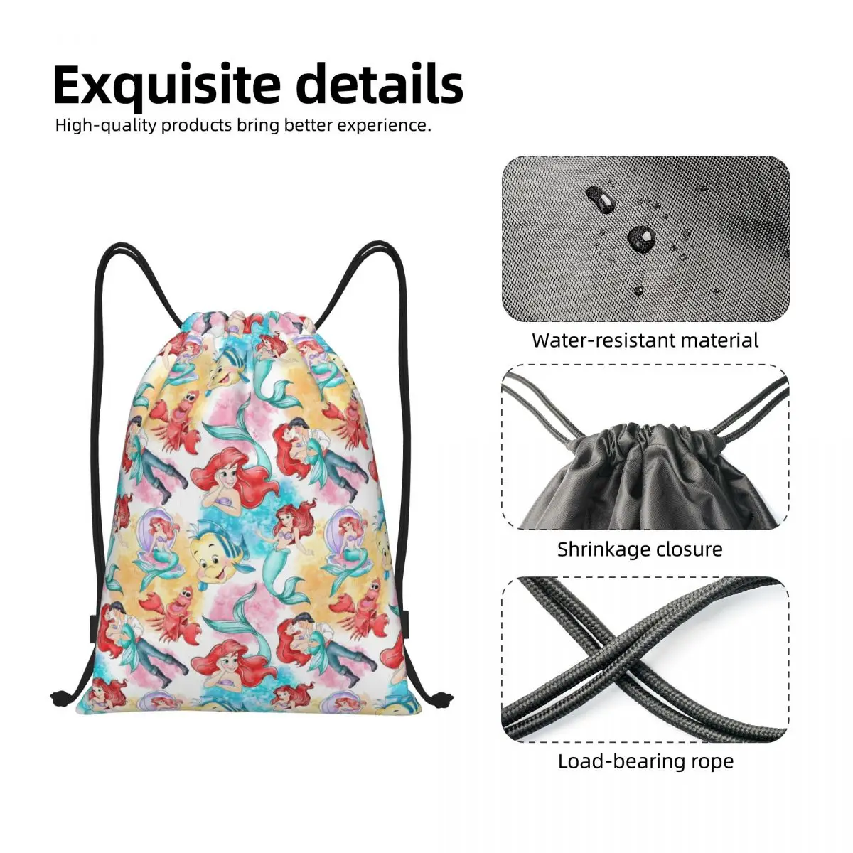 Custom The Little Mermaid Drawstring Backpack Bags Men Women Lightweight Little Mermaid Gym Sports Sackpack Sacks for Yoga