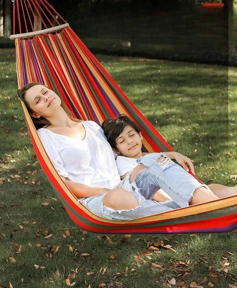 

#For Single Double hammock 200X150cm outdoor anti-rollover canvas hammock swing mesh wooden stick double thickening&