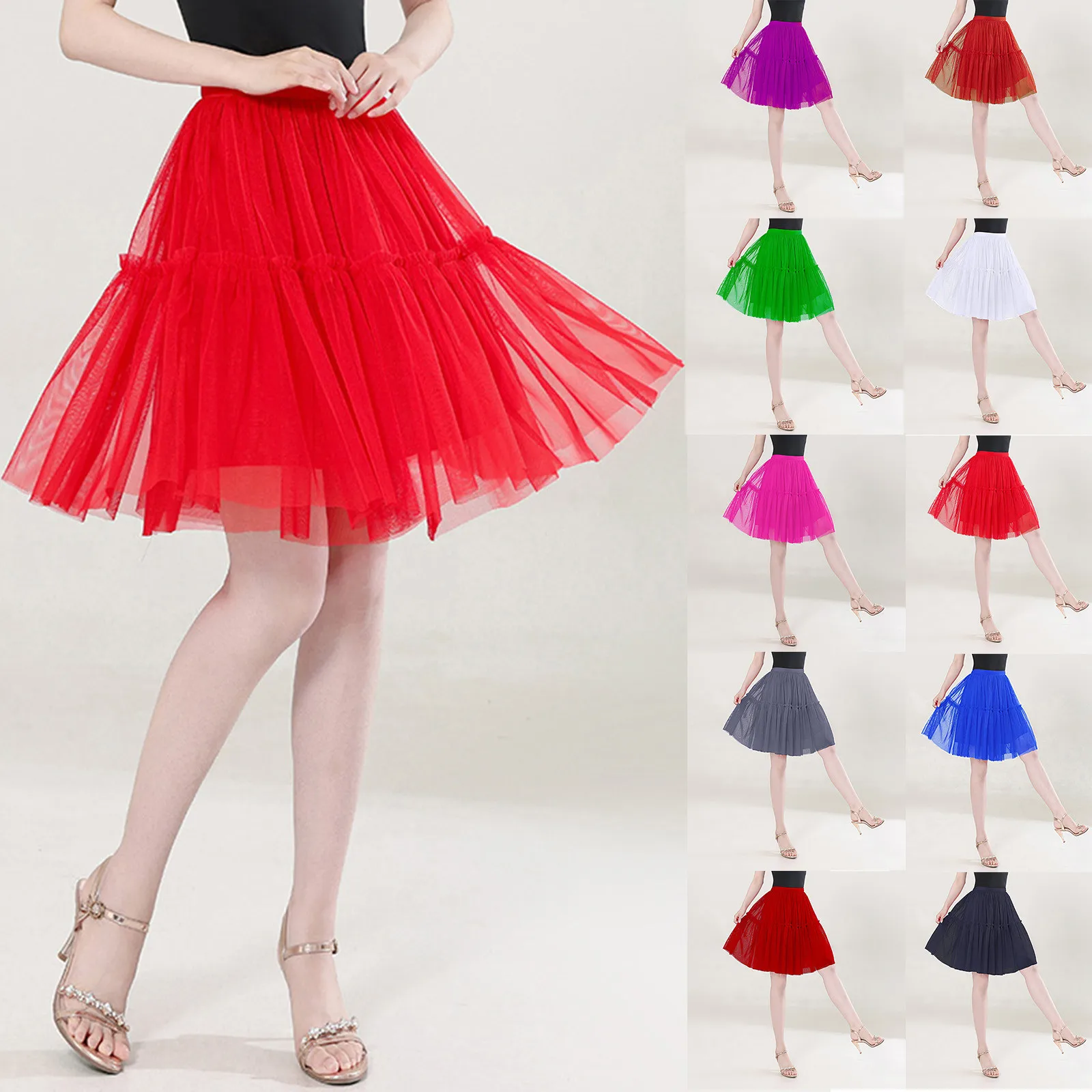 

Mardi Gras Holiday Party Dance Performance Skirt Ballet Puffy Skirt Women's Solid Colour High Waist Mesh Half Body Skirt