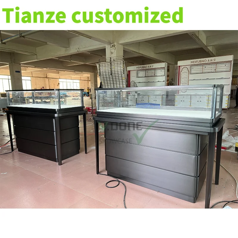 Customized-high end modern luxury jewelry store display counter Wood showcase display jewelry shop furniture design with li