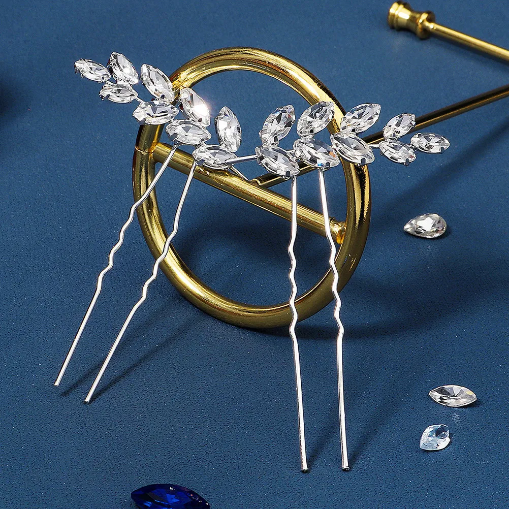 2Pcs Wheat Ear Hairpin Rhinestone Alloy Hair Fork Pin Bridal Hair Holder Women Wedding Accessory U Shaped Hairpin
