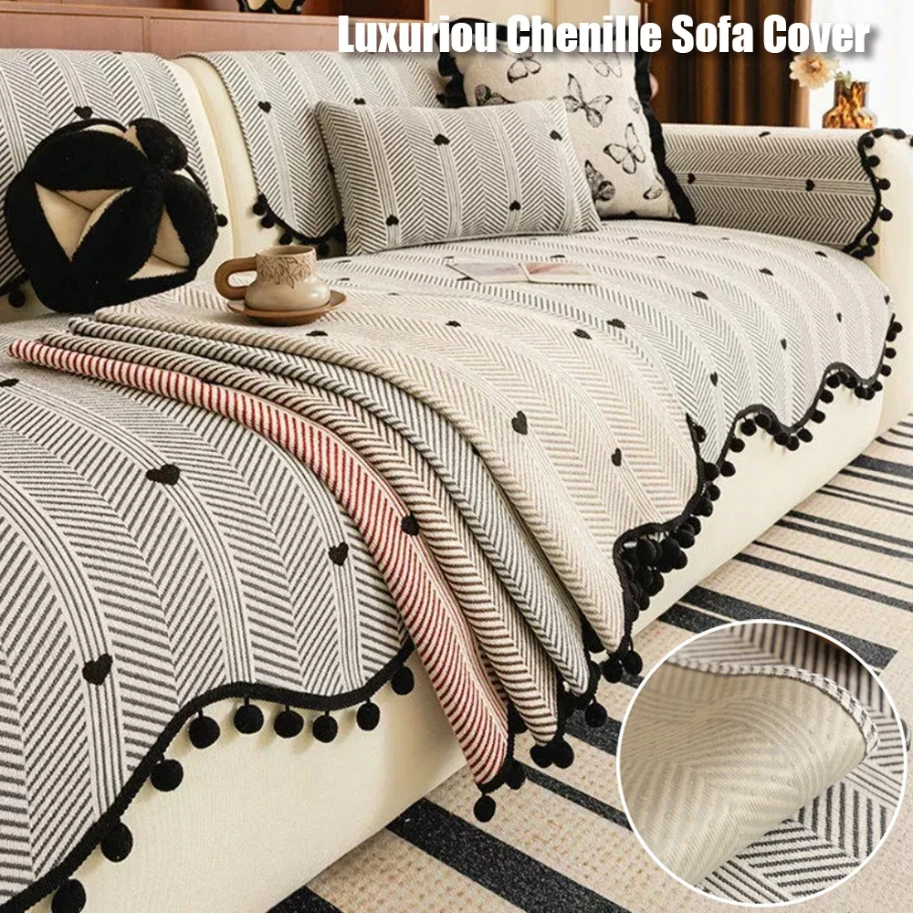 1PC Luxuriou Chenille Sofa Cover for Spring Summer Dust-proof L Couch Slipcover Non-Slip Irregular Sofa Pad Mat for Living Room