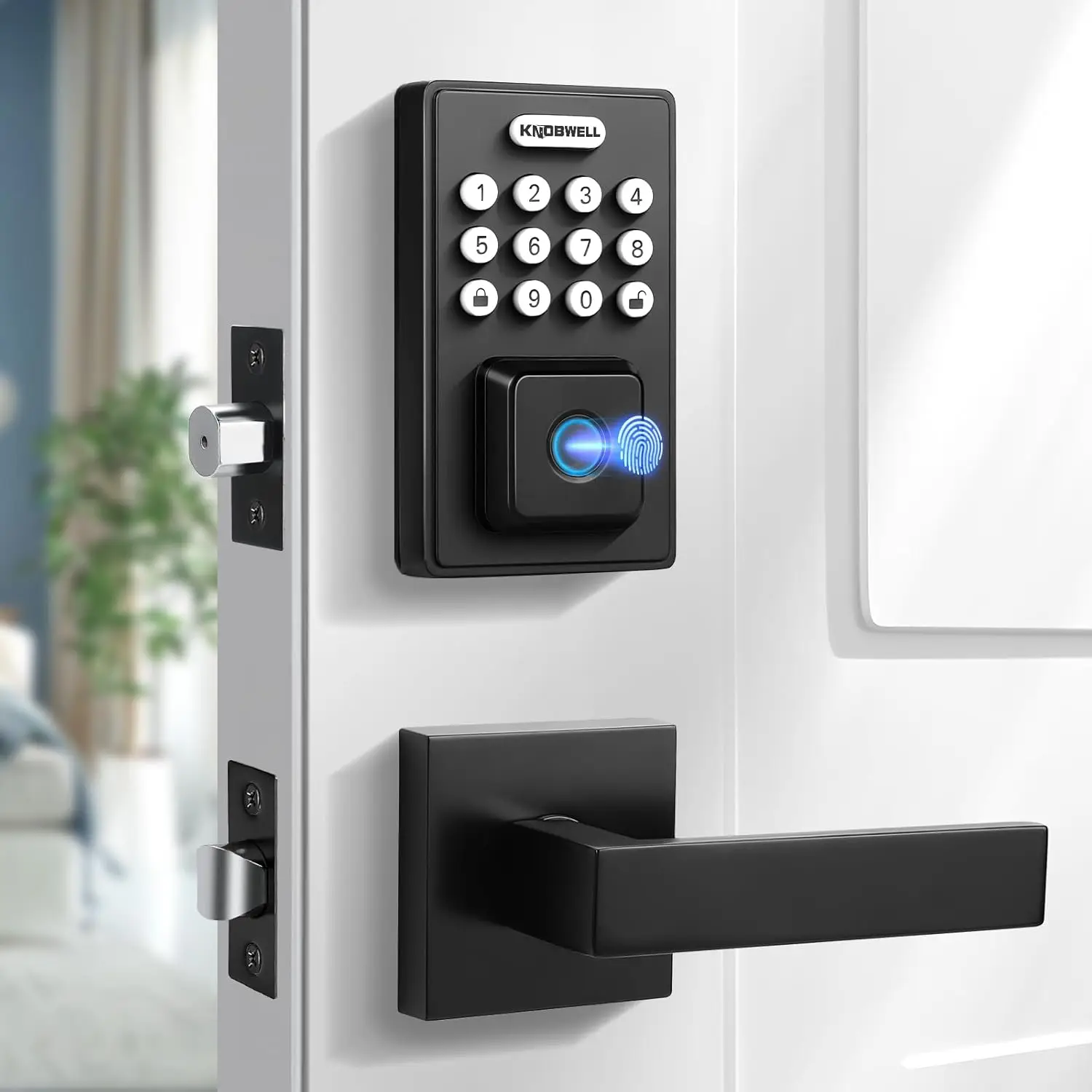 Fingerprint Door Lock with Lever Handle, Smart , Keyless Entry DFront  Set, Biometric Keypad