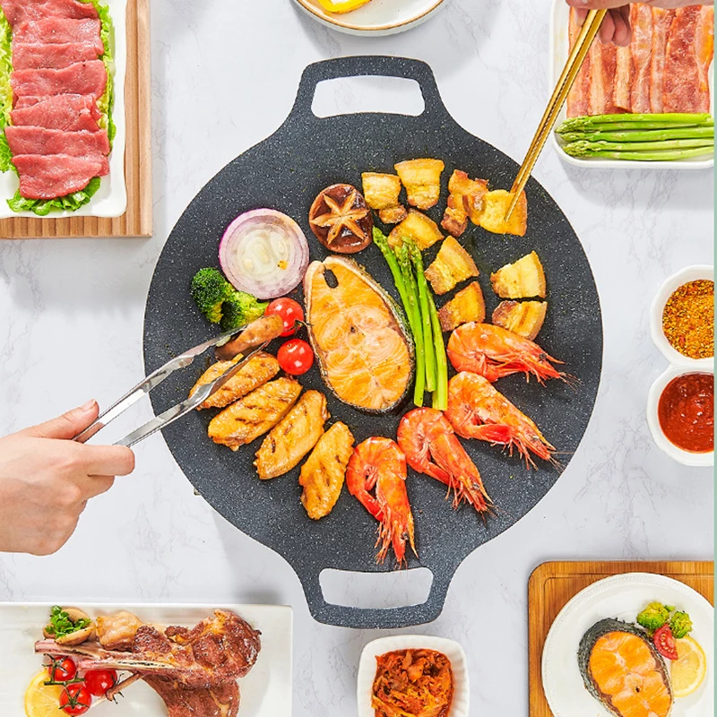 Giyoca مقلاة خبز حجرية طبية غير لاصقة طبق شواء للتخييم/صينية خبز منزلية لموقد الغاز/شواية باربيكو #4