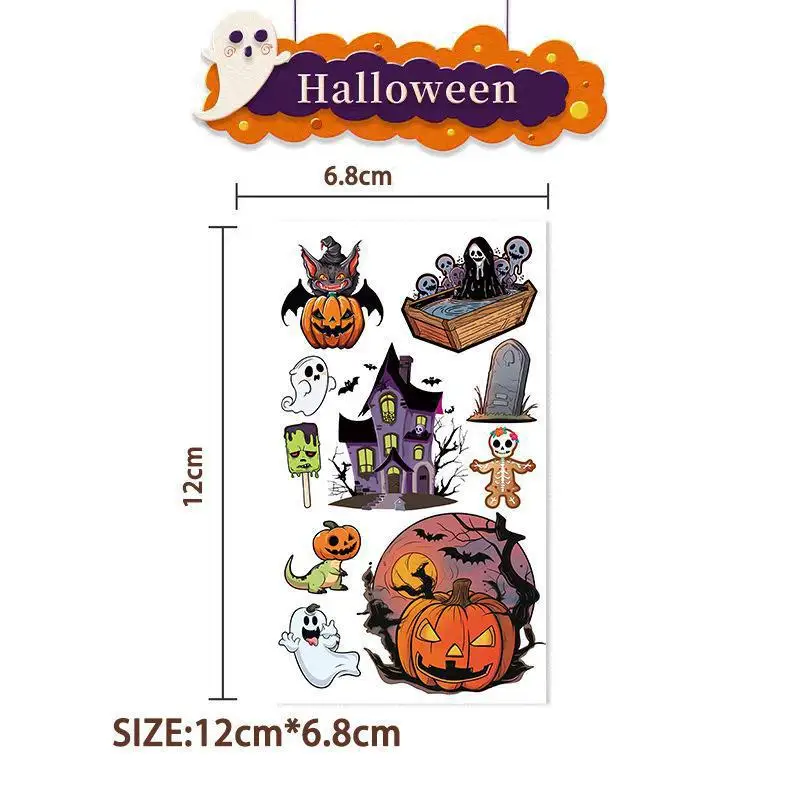 10Pcs/set Halloween Pumpkin Temporary Tattoo Stickers Bat Candy Ghost Fake Tattoos Stickers Waterproof Funny For Kids Gift