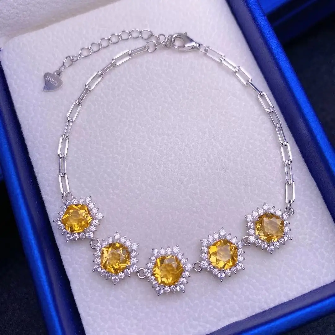 

Best Seller ZECAA Fashion Silver Citrine Bracelet Jewelry For Woman With Natural Citrine Gemstone 6*6mm For Wedding Gift Party