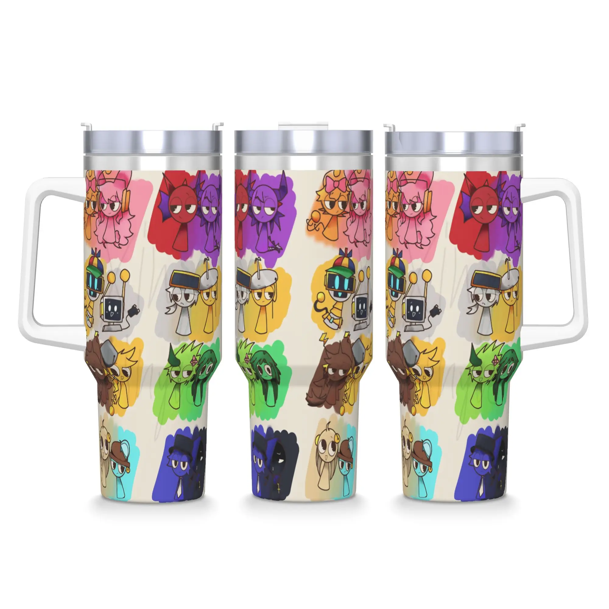 

S-Sprunki Stainless Steel Tumbler Travel Coffee Mug With Straws and Lid Large Capacity Car Mugs Hot Drinks Water Bottle