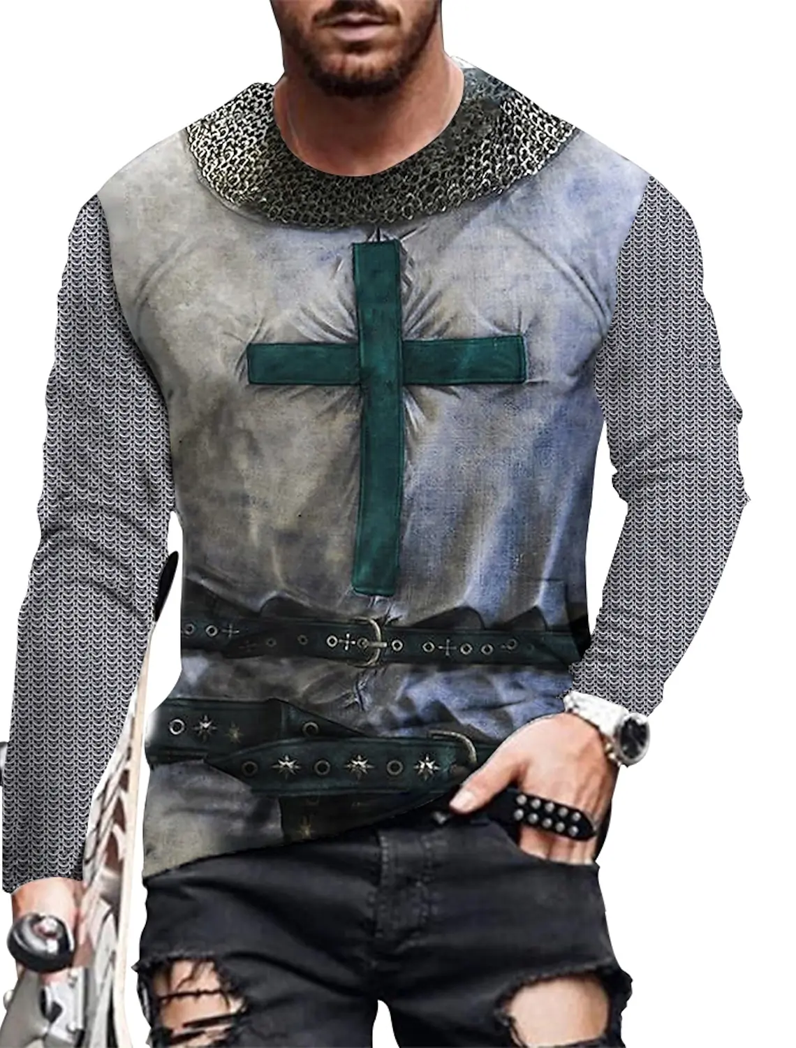 Men's Long sleeve T-shirt Casual New 3D Print Jesus Cross Printed Tops Tees Fashion Christmas Eve T Shirt Anniversary Clothing