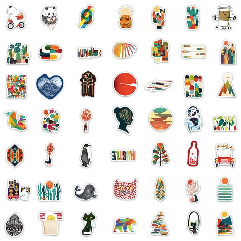 100 szt. Kreskówkowe Naklejki Pamięciowe z Blokami Kolorów, Kreatywne Graffiti Dekoracyjne