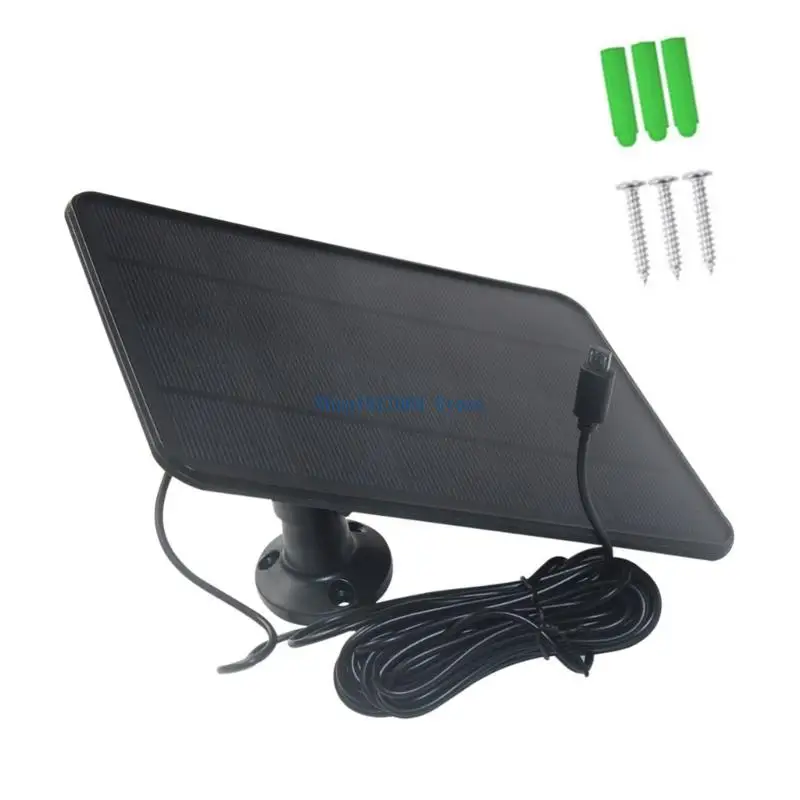 T3LB 6W 5V Solar Panel For Doorbell Camera Solar Charging Board With Microed USB Interfaced And 5M Cable Outdoor Power Supply