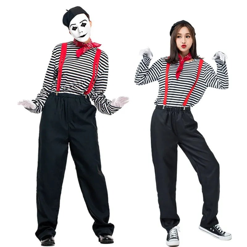 

Halloween Black And White Striped Clown Costume New Style Stage Performance Suit Actor Dress up Funny Play Theatre Costume