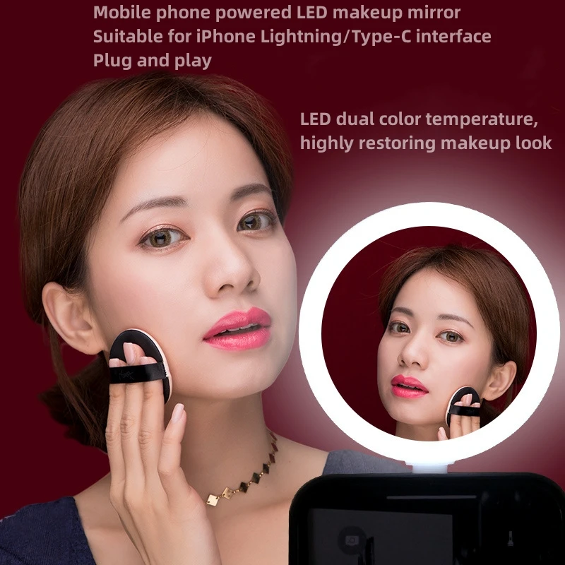 Portable LED Light Makeup Mirror  Mobile Phone Interface Pocket Mirrors  Hand Folding Led Mirror  Gift