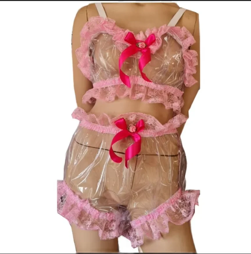 Sexy Transparent Adult Party Bikini Set Sexy Sissy Adult Girl Maid Dress up Costume Role Play Customized Baby Bra and Underwear