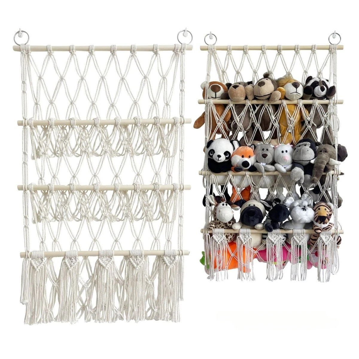 Boho Hand-woven Storage Hammock Rack Children\'s Room Plush Toy Storage Display Shelf Home Decor Organizer Mesh Wall Art Tapestry