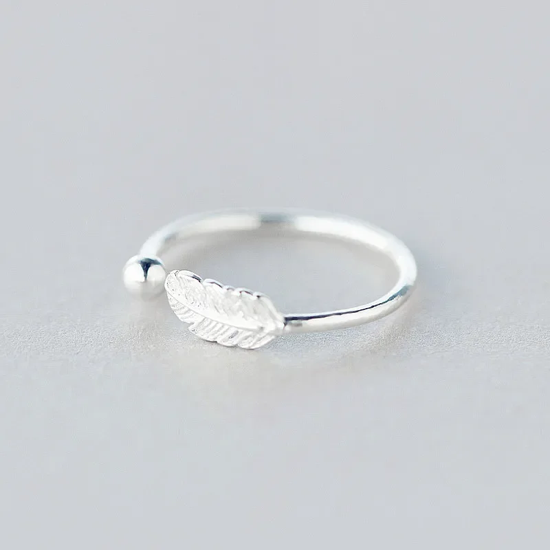 SOFTPIG-Bague en argent regardé 925 authentique pour femme, jolie plume, réglable, bijoux fins, fête, accessoires élégants