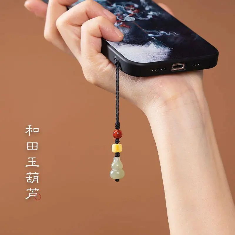 

Натуральная цепочка для телефона из нефрита Хэтянь в форме тыквы, изысканный персонализированный кулон для мужчин и женщин, подарки 2026 года