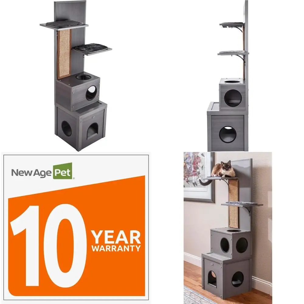 

60 Tall Indoor Cat Tree with 2 Cubes, 2 Shelves, Sisal Scratch Pad, Moisture and Odor Resistant, Grey