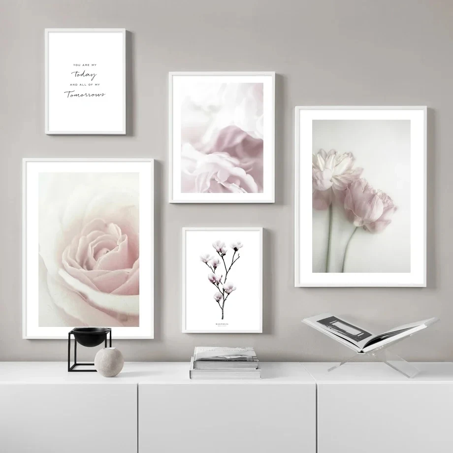 Pintura en lienzo de huellas de playa Mulan de flores, arte de pared, carteles nórdicos e impresiones, decoración del hogar para sala de estar