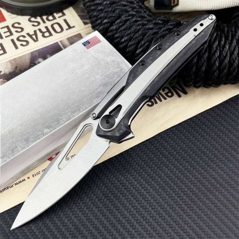 في الهواء الطلق المحمولة سكين جيب قابل للطي D2 شفرة غسل الحجر 420 الصلب + ألياف الكربون مقبض المشي لمسافات طويلة مغامرة الإنقاذ فائدة أداة